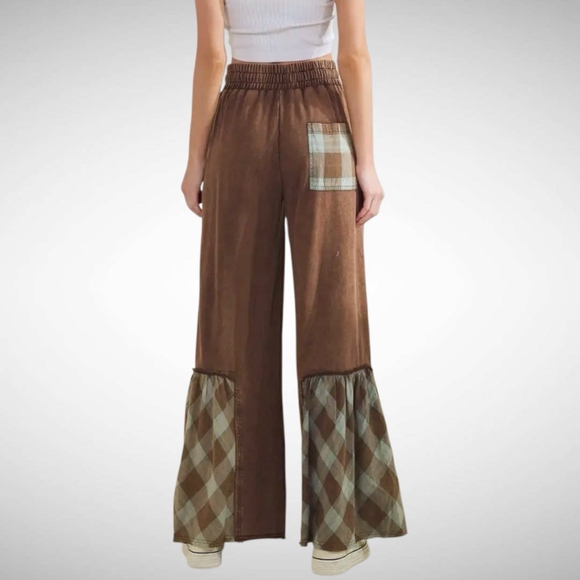 Sage + Fig Wide-Leg Contrast Pants Chocolate Brown Size L - Picture 3 of 3